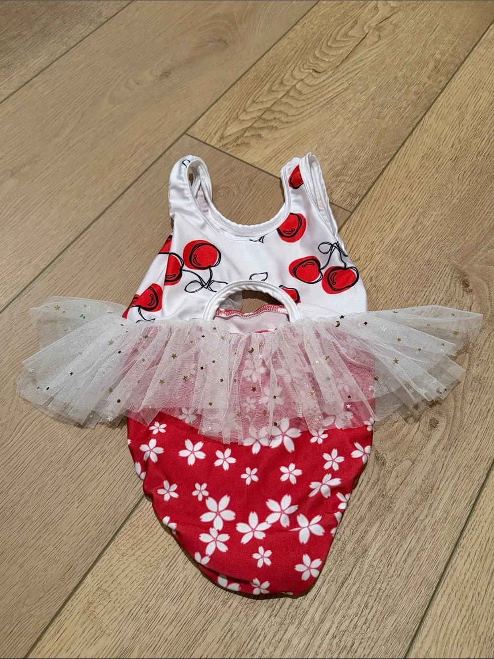 Girls Red Cherry & Floral Tutu swimsuit